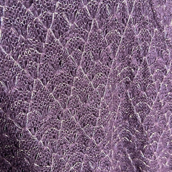 NATION LTD Pointelle Knit Metallic Weave Ruched Sleeve Layering Top - Picture 4 of 9